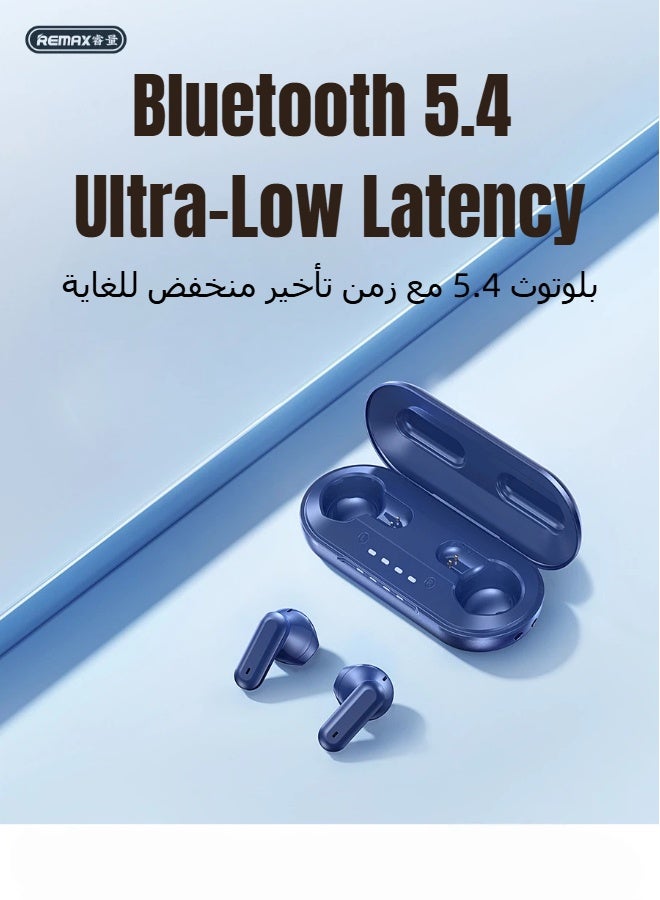 ريماكس سماعات أذن لاسلكية حقيقية SH01، سماعات ستيريو للموسيقى والمكالمات، بلوتوث 5.4، مريحة للارتداء، عمر بطارية طويل، منفذ شحن سريع من النوع C، صغيرة الحجم وسهلة الحمل. تتضمن حبل تعليق (أزرق). - Image 3