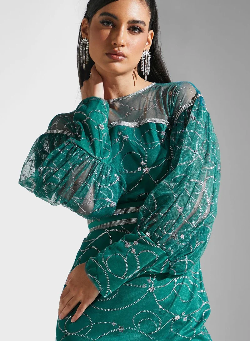 جولدن ابل Puff Sleeve Belted Dress