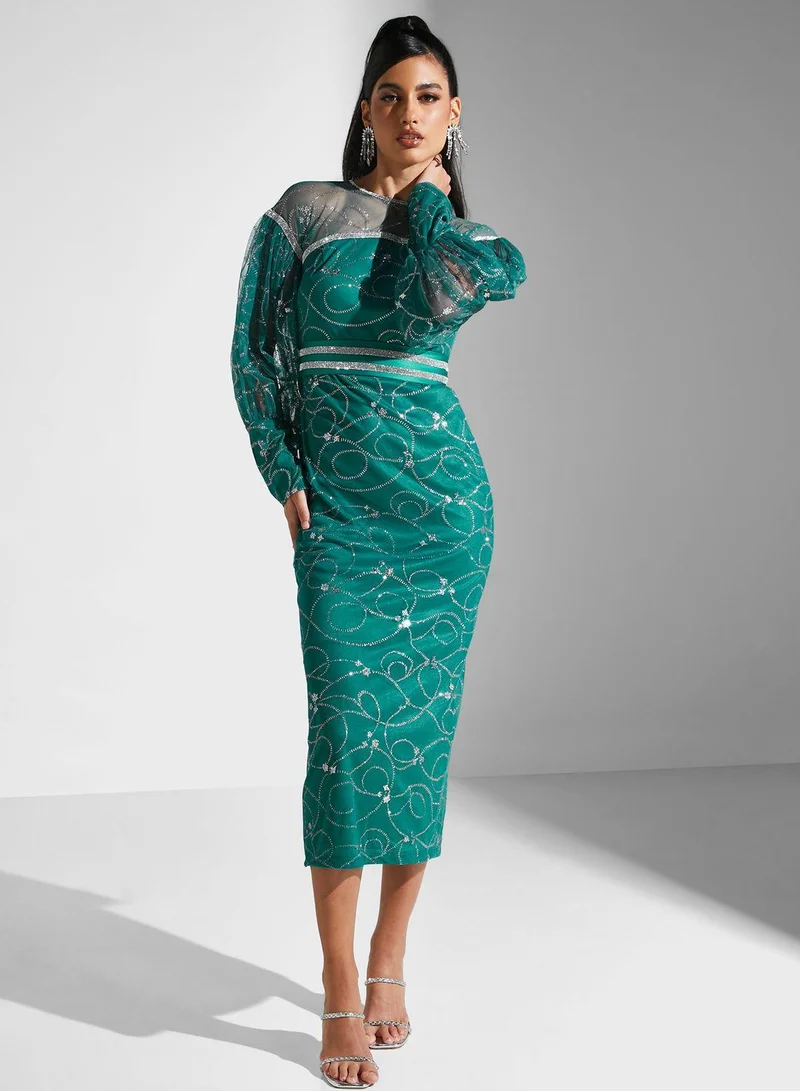 جولدن ابل Puff Sleeve Belted Dress