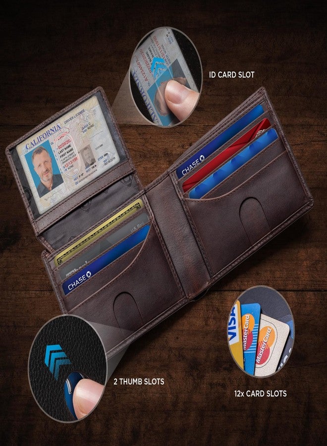 سيرمان براندز محفظة جلدية فاخرة للرجال | حماية من تقنية RFID | محفظة ثنائية الطي بسعة إضافية مع نوافذ لعرض الهوية | خياطة متينة للغاية | محفظة نحيفة بـ 13 فتحة للبطاقات | هدية مثالية له (لون تكساس براون فينشر) - Image 3