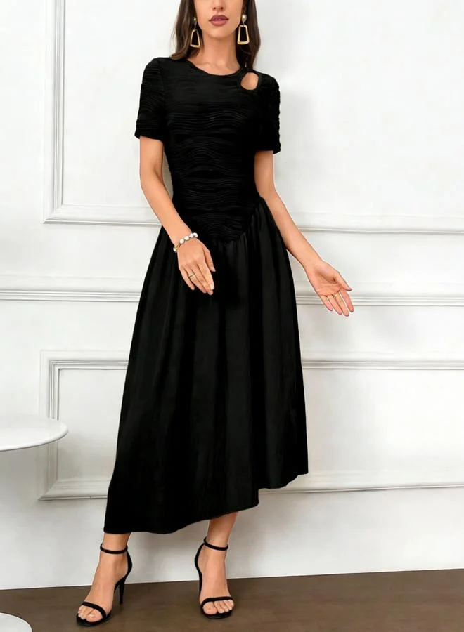 Take Two Black Textured Midi Dress with Cutout Detail