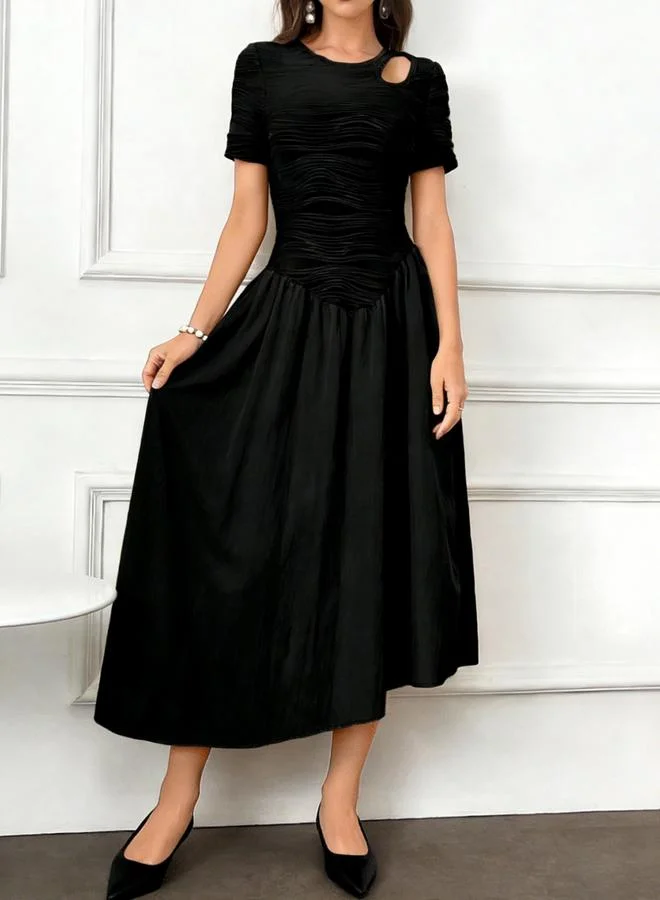 Take Two Black Textured Midi Dress with Cutout Detail