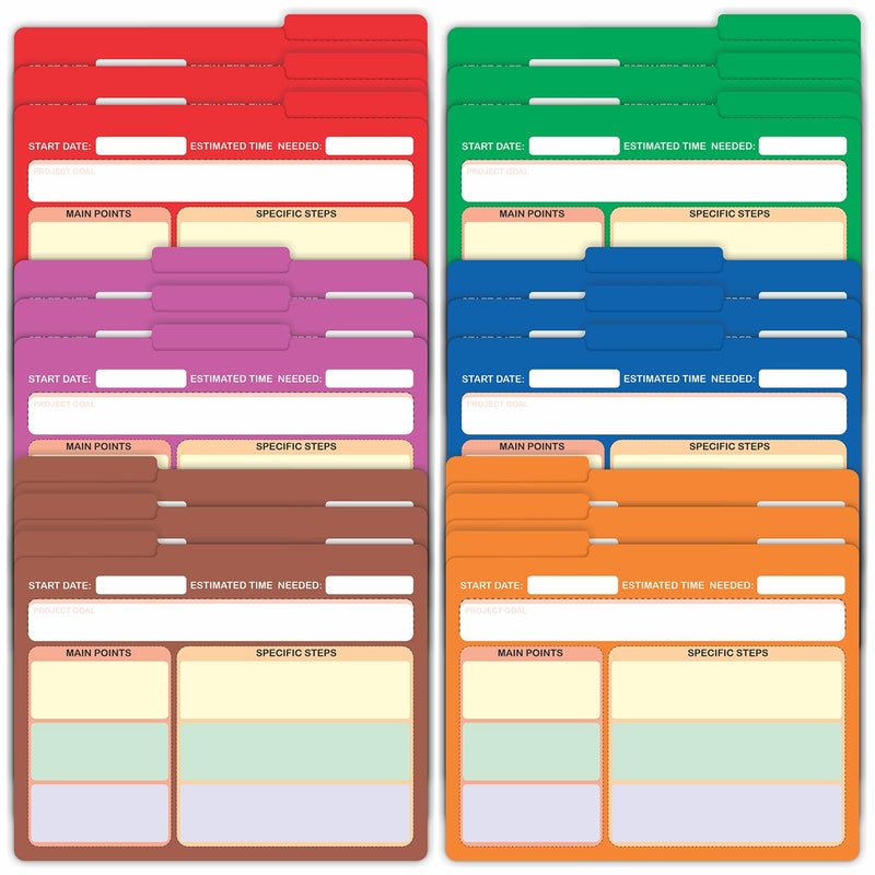 PARTH IMPEX 60 Pack Project File Folders, 1/3 Cut Tab with Assorted Positions, Letter Size Paper Holders (9.37â€ x 11.75â€) Preprinted Job Tracking Manila Colored File Jackets - Thin Paper Folders - Image 1