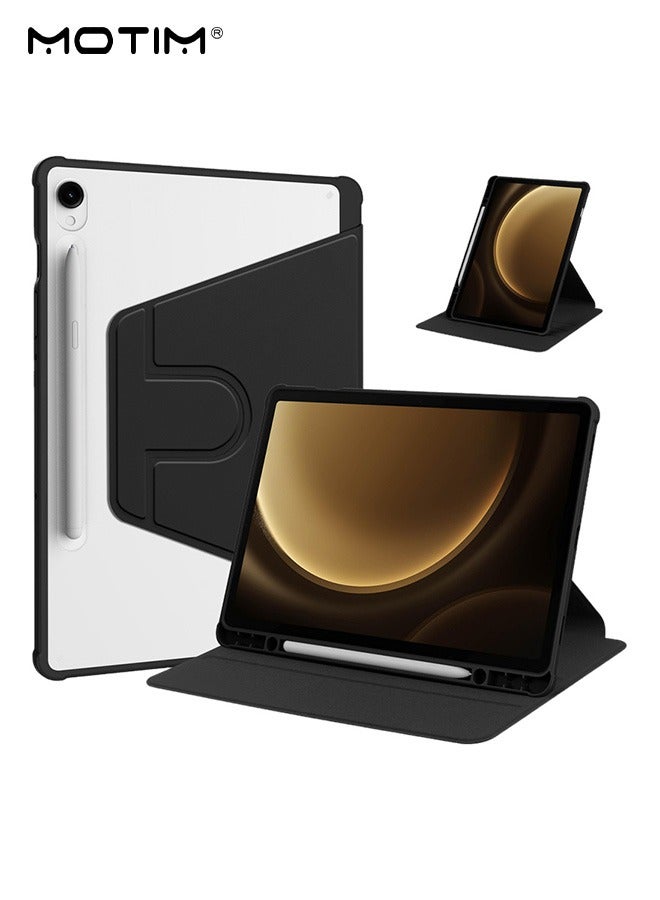 موتيم غطاء دوار لجهاز سامسونج تاب S9/S9 FE، حامل قلم رصاص مدمج، حامل دوار 360 درجة، غطاء خلفي شفاف مرن، وظيفة الاستيقاظ التلقائي أثناء النوم - Image 1