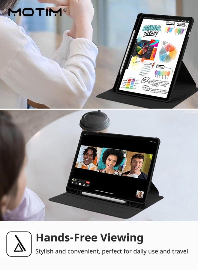 موتيم غطاء دوار لجهاز سامسونج تاب S9/S9 FE، حامل قلم رصاص مدمج، حامل دوار 360 درجة، غطاء خلفي شفاف مرن، وظيفة الاستيقاظ التلقائي أثناء النوم - Image 3