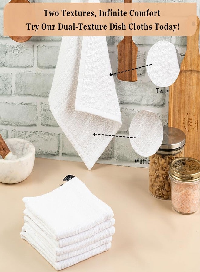 Candy Cottons DishCloths Kitchen|Waffle Terry Weave Hand Towels|Cotton 12"x12" Reusable Dish Rags Washing Scrub Cleaning Dishes|Dish Bar Mop Towels Hand Wipes| washcloth |6 Pc Set-White - Image 3