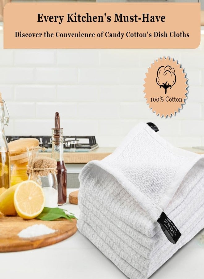 Candy Cottons DishCloths Kitchen|Waffle Terry Weave Hand Towels|Cotton 12"x12" Reusable Dish Rags Washing Scrub Cleaning Dishes|Dish Bar Mop Towels Hand Wipes| washcloth |6 Pc Set-White - Image 2