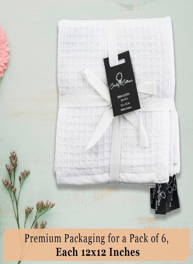 Candy Cottons DishCloths Kitchen|Waffle Terry Weave Hand Towels|Cotton 12"x12" Reusable Dish Rags Washing Scrub Cleaning Dishes|Dish Bar Mop Towels Hand Wipes| washcloth |6 Pc Set-White - Image 4