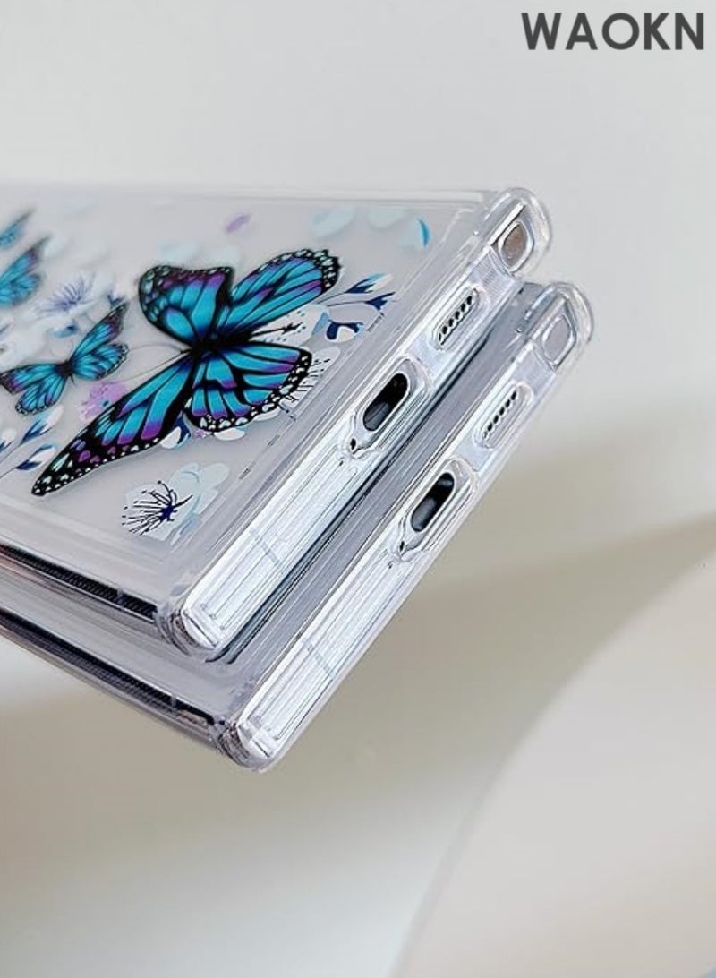 دبليو أيه أو كي أن جراب Samsung S25 Ultra بتصميم فراشة مع حلقة، جراب هاتف واقٍ من السيليكون لكامل الجسم لهاتف S25 Ultra، تصميم رفيع للغاية يمنحك شعورًا رائعًا، جراب هاتف واقٍ مقاوم للصدمات غير قابل للاصفرار، ظهر صلب من البولي كربونات مضاد للخدش (أزرق) - Image 2