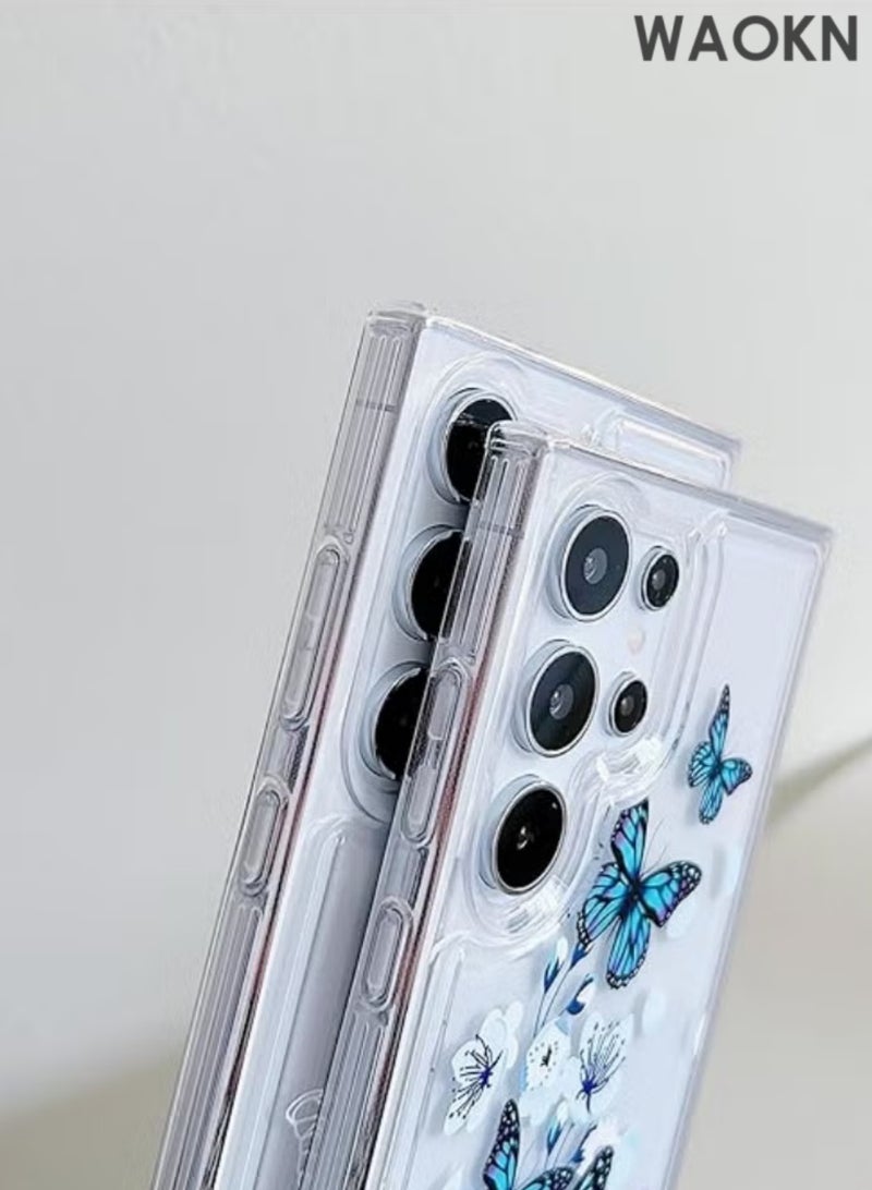دبليو أيه أو كي أن جراب Samsung S25 Ultra بتصميم فراشة مع حلقة، جراب هاتف واقٍ من السيليكون لكامل الجسم لهاتف S25 Ultra، تصميم رفيع للغاية يمنحك شعورًا رائعًا، جراب هاتف واقٍ مقاوم للصدمات غير قابل للاصفرار، ظهر صلب من البولي كربونات مضاد للخدش (أزرق) - Image 4