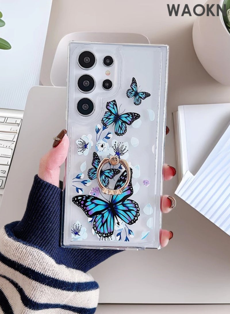 دبليو أيه أو كي أن جراب Samsung S25 Ultra بتصميم فراشة مع حلقة، جراب هاتف واقٍ من السيليكون لكامل الجسم لهاتف S25 Ultra، تصميم رفيع للغاية يمنحك شعورًا رائعًا، جراب هاتف واقٍ مقاوم للصدمات غير قابل للاصفرار، ظهر صلب من البولي كربونات مضاد للخدش (أزرق) - Image 3