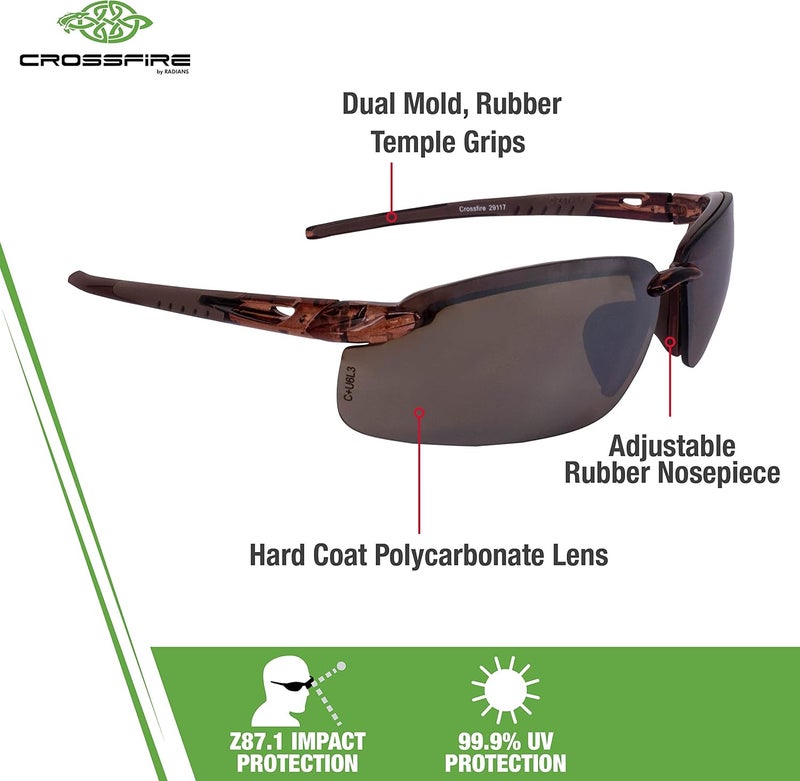 Crossfire 29117 ES5 Safety Glasses with HD Brown Mirror Lens and Crystal Brown Frame - Image 4