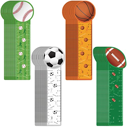 Teling 96 Pcs Cute Sports Bookmark Rulers for Kids Bulk Sport Themed Bookmark Reading Ruler Birthday Party Favor Gift for Student Teens Baseball Soccer Basketball Football Classroom Prize Supplies - Image 1