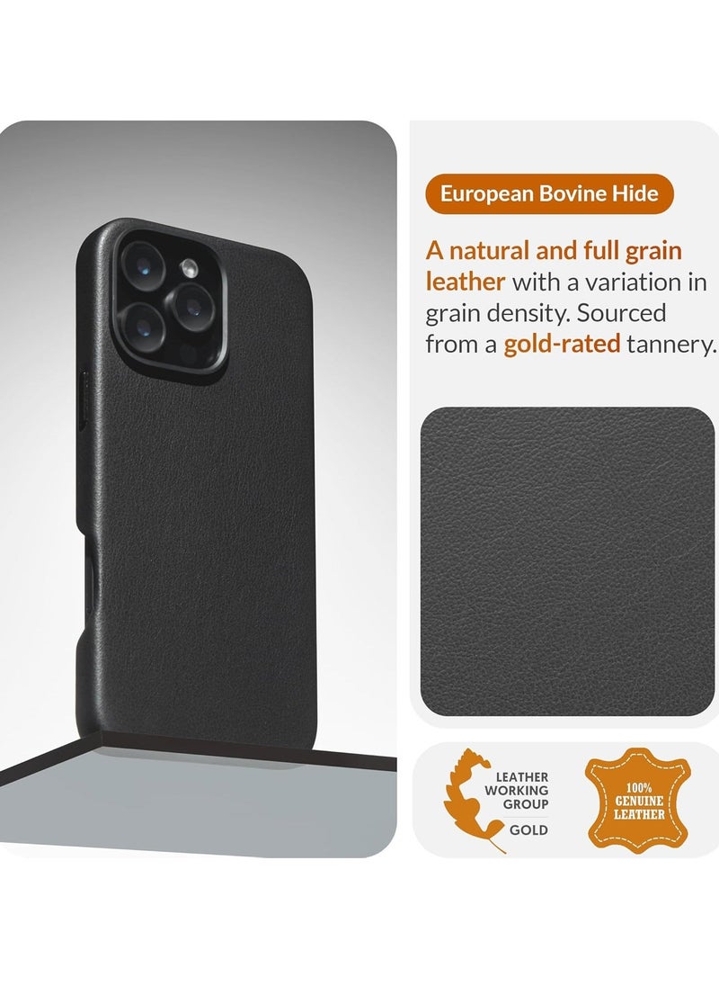 Raxoom Classic European Leather Phone Case for iPhone 16 Pro â€“ Black, Smoothens & Softens Over Time, Compatible with MagSafe - Image 3