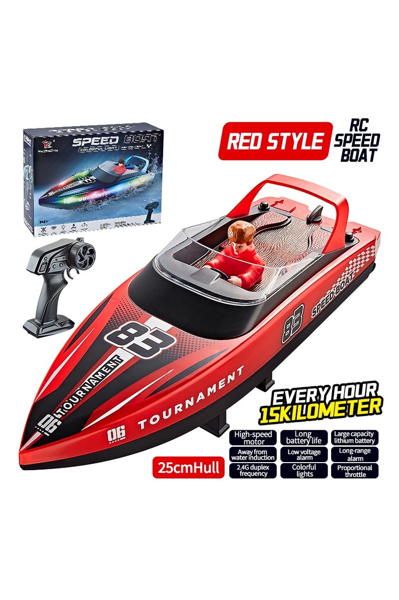 HONGXUNJIE HXJ HJ821 RC Speedboat Toy  with Rechargeable, Waterproof Outdoor Water, LED Lights, 15km/h, 2.4G, Dual Motor, 2 Hours Endurance Speedboat Kids Toys | Great Gift for Kids (Red) - Image 2