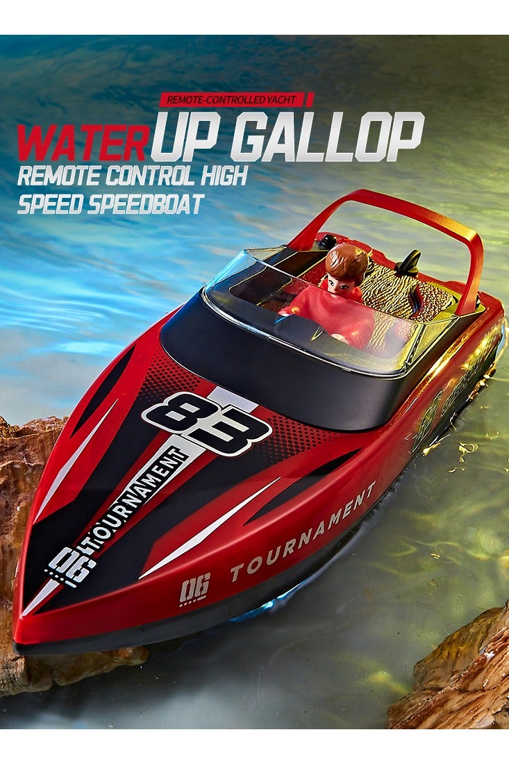 HONGXUNJIE HXJ HJ821 RC Speedboat Toy  with Rechargeable, Waterproof Outdoor Water, LED Lights, 15km/h, 2.4G, Dual Motor, 2 Hours Endurance Speedboat Kids Toys | Great Gift for Kids (Red) - Image 1