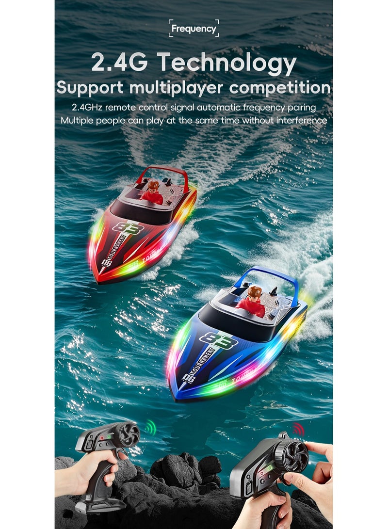 HONGXUNJIE HXJ HJ821 RC Speedboat Toy  with Rechargeable, Waterproof Outdoor Water, LED Lights, 15km/h, 2.4G, Dual Motor, 2 Hours Endurance Speedboat Kids Toys | Great Gift for Kids (Red) - Image 4