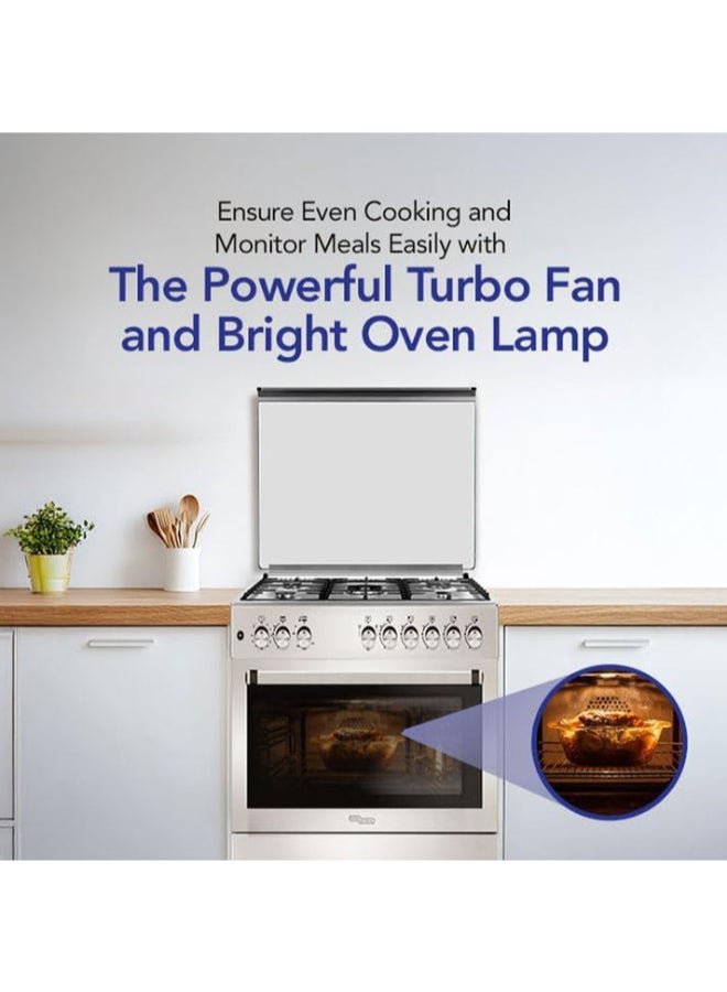 SUPER GENERAL Renewed - 90X60 cm 5 Burner Cooking Range with Turbo Fan  - 1 Year Warranty - 5 SGC9607FSHGF Silver - Image 2