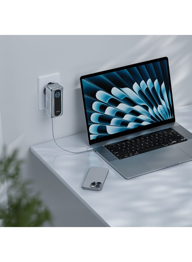 جرين ليون شاحن محمول إيفيرا بسعة 15000 مللي أمبير/ساعة وقوة 67 واط بتقنية الشحن السريع PD، مزود بشاشة TFT، وشاحن كمبيوتر محمول بمقبس قابل للتبديل (المملكة المتحدة، الاتحاد الأوروبي، أستراليا)/ معتمد للاستخدام على متن الطائرات/ منافذ USB-C وUSB-A/ شحن متعدد الأجهزة - رمادي - Image 2