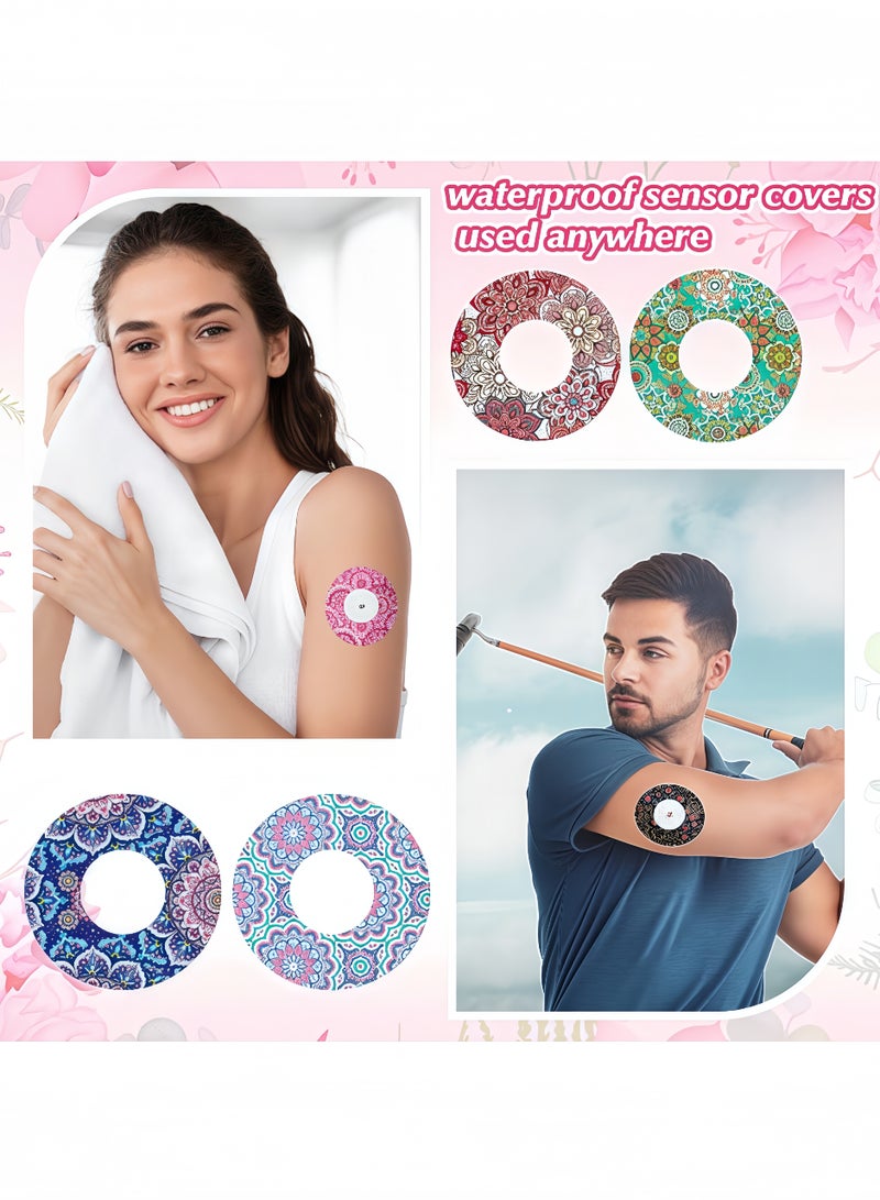 Peachjoy 36 عبوة لاصقة لرقعة Libre 2، مع رقع زهور ماندالا، أغطية CGM مقاومة للماء، أغطية مراقبة سكر الدم الملونة المقاومة للعرق بشريط خلفي مقسم - Image 4