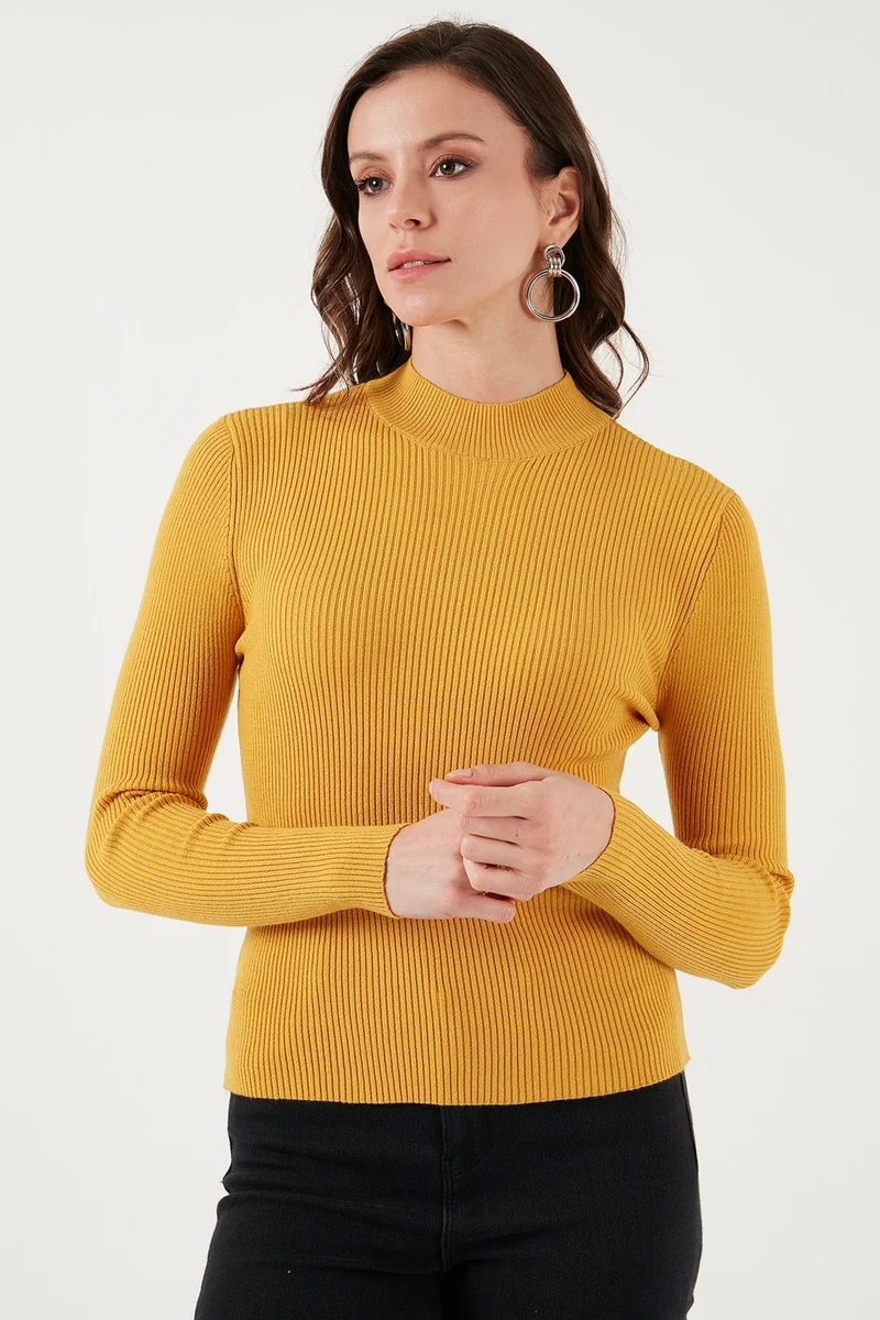 فاشن فريندز Slim Fit Stand Collar Ribbed Sweater Women's Sweater 24K0112K1