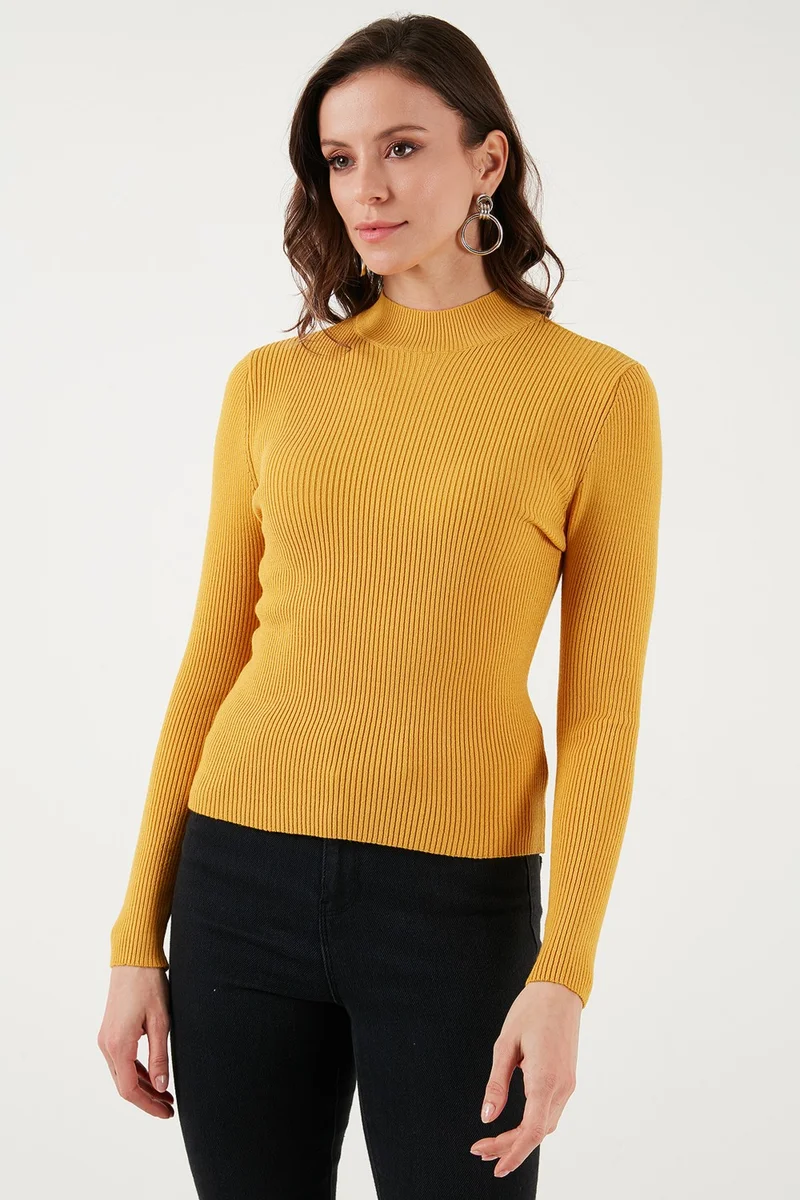 فاشن فريندز Slim Fit Stand Collar Ribbed Sweater Women's Sweater 24K0112K1