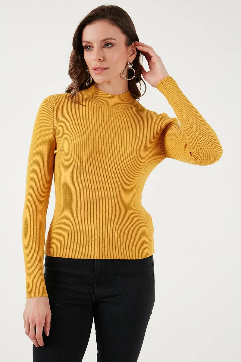 فاشن فريندز Slim Fit Stand Collar Ribbed Sweater Women's Sweater 24K0112K1