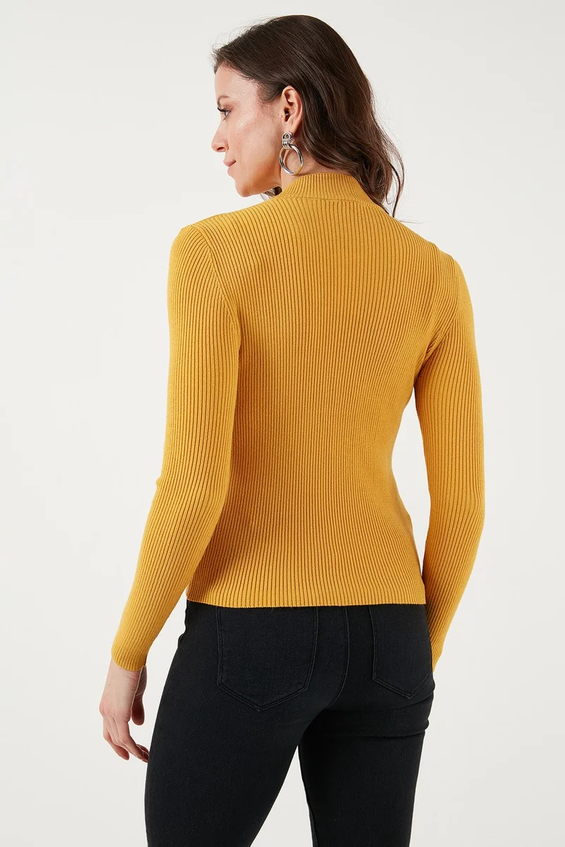 فاشن فريندز Slim Fit Stand Collar Ribbed Sweater Women's Sweater 24K0112K1