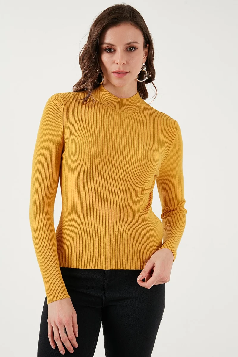 فاشن فريندز Slim Fit Stand Collar Ribbed Sweater Women's Sweater 24K0112K1