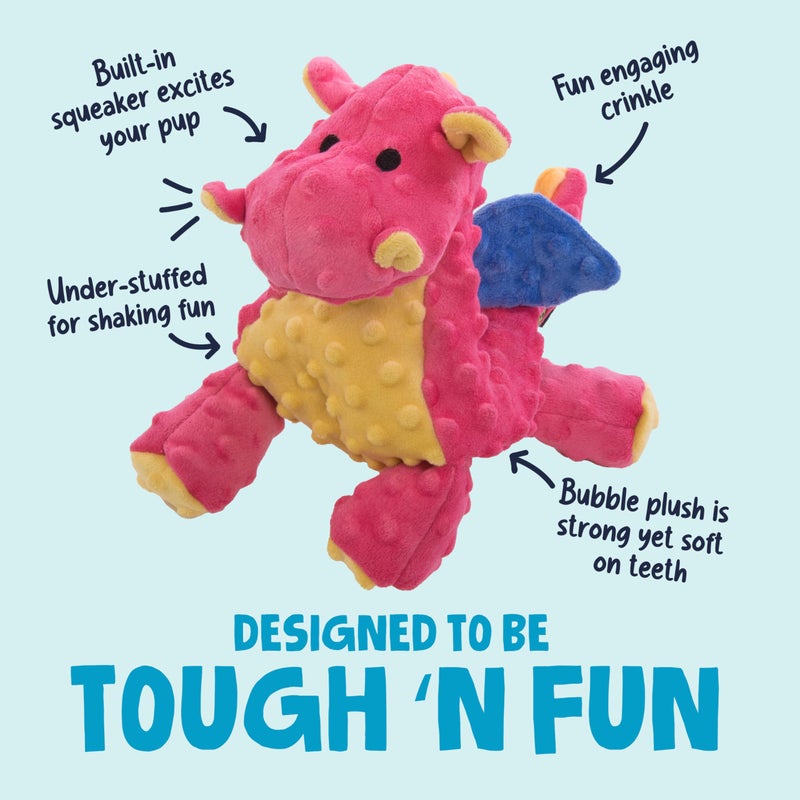 goDog Bubble Plush Dragons Squeaky Dog Toy, Chew Guard Technology - Coral, Large - Image 2
