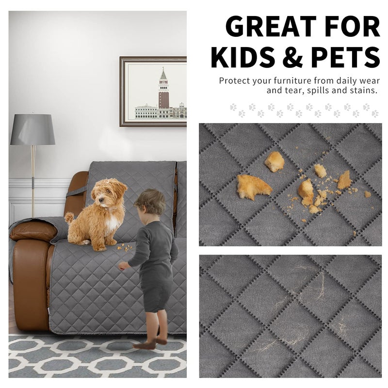 Easy-Going Recliner Sofa Cover, Reversible Couch Cover for 3 Seat Recliner, Split Sofa Cover for Each Seat, Furniture Protector with Elastic Straps for Dogs, Pets(3 Seater, Gray/Light Gray) - Image 3