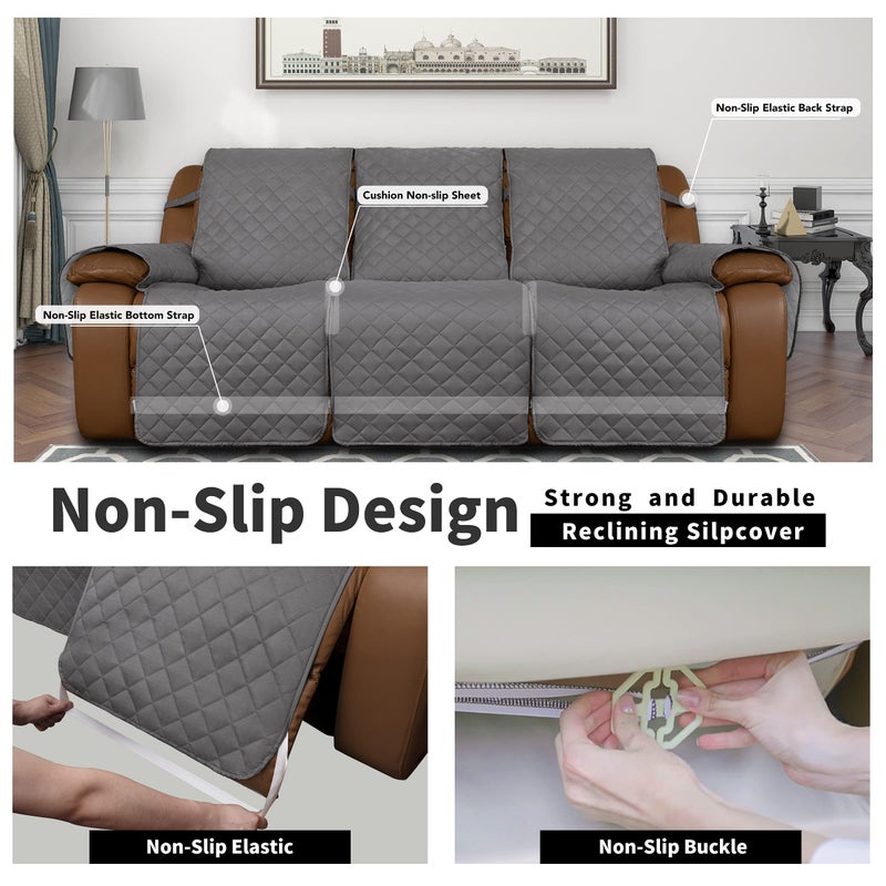 Easy-Going Recliner Sofa Cover, Reversible Couch Cover for 3 Seat Recliner, Split Sofa Cover for Each Seat, Furniture Protector with Elastic Straps for Dogs, Pets(3 Seater, Gray/Light Gray) - Image 4
