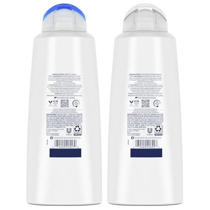 Dove مجموعة العناية بالشعر من دوف للإصلاح المكثف - مجموعة شامبو وبلسم للإصلاح المكثف للشعر الجاف والتالف، التحكم في التجاعيد، 20.4 أونصة لكل منهما (مجموعة من قطعتين) - Image 3