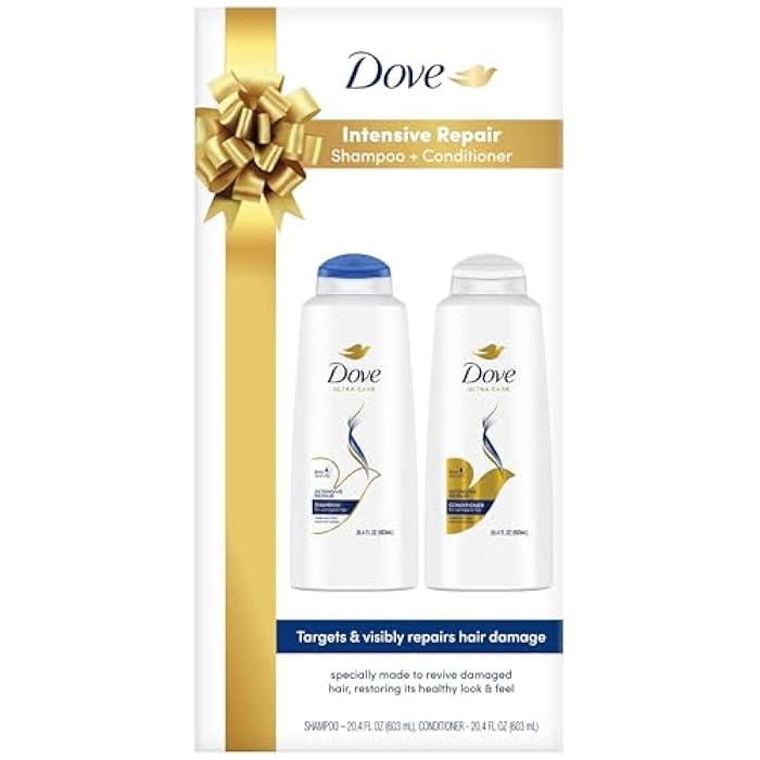 Dove مجموعة العناية بالشعر من دوف للإصلاح المكثف - مجموعة شامبو وبلسم للإصلاح المكثف للشعر الجاف والتالف، التحكم في التجاعيد، 20.4 أونصة لكل منهما (مجموعة من قطعتين) - Image 1