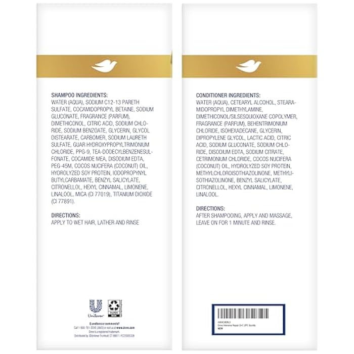 Dove مجموعة العناية بالشعر من دوف للإصلاح المكثف - مجموعة شامبو وبلسم للإصلاح المكثف للشعر الجاف والتالف، التحكم في التجاعيد، 20.4 أونصة لكل منهما (مجموعة من قطعتين) - Image 5