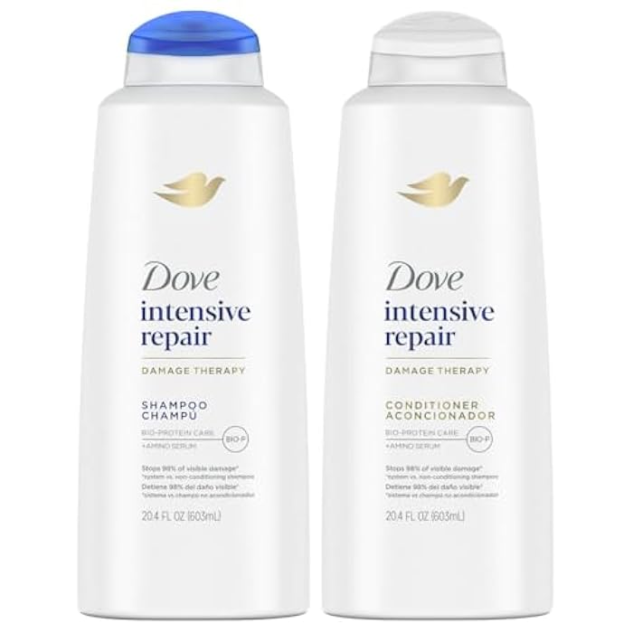 Dove مجموعة العناية بالشعر من دوف للإصلاح المكثف - مجموعة شامبو وبلسم للإصلاح المكثف للشعر الجاف والتالف، التحكم في التجاعيد، 20.4 أونصة لكل منهما (مجموعة من قطعتين) - Image 2