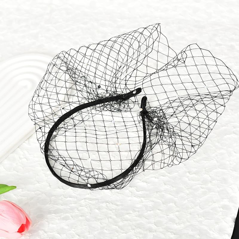 Kefley Black Birdcage Veil Headband with Rhinestones Fascinators for Women Tea Party Costume Bridal Lace Birdcage Headbands Veil Mesh Headdress Vintage 20s Hair Accessories for Women Girls - Image 5