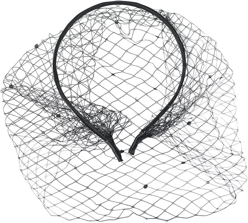 Kefley Black Birdcage Veil Headband with Rhinestones Fascinators for Women Tea Party Costume Bridal Lace Birdcage Headbands Veil Mesh Headdress Vintage 20s Hair Accessories for Women Girls - Image 1