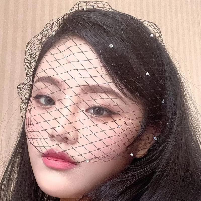 Kefley Black Birdcage Veil Headband with Rhinestones Fascinators for Women Tea Party Costume Bridal Lace Birdcage Headbands Veil Mesh Headdress Vintage 20s Hair Accessories for Women Girls - Image 4