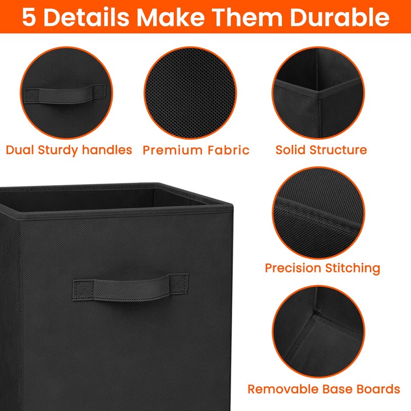 Criusia Large Storage Cubes - 13 Inch Heavy Duty Fabric Storage Bins for Shelves Closet, Cube Organizer - 8 Pack Collapsible Cube Storage Bins Baskets for Organizing Clothes Blankets Toys (Black) - Image 3