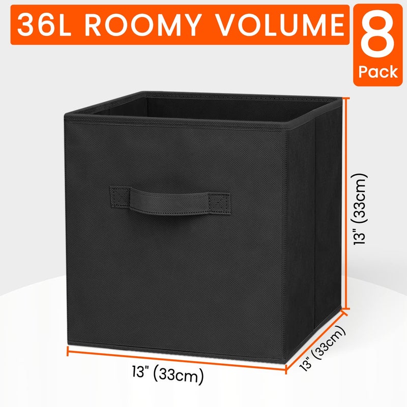 Criusia Large Storage Cubes - 13 Inch Heavy Duty Fabric Storage Bins for Shelves Closet, Cube Organizer - 8 Pack Collapsible Cube Storage Bins Baskets for Organizing Clothes Blankets Toys (Black) - Image 2