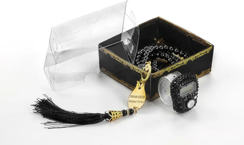 ايهفان اونلاين Personalized Plexiglass Pearl Prayer Beads and Zikirmatik Set Black Color