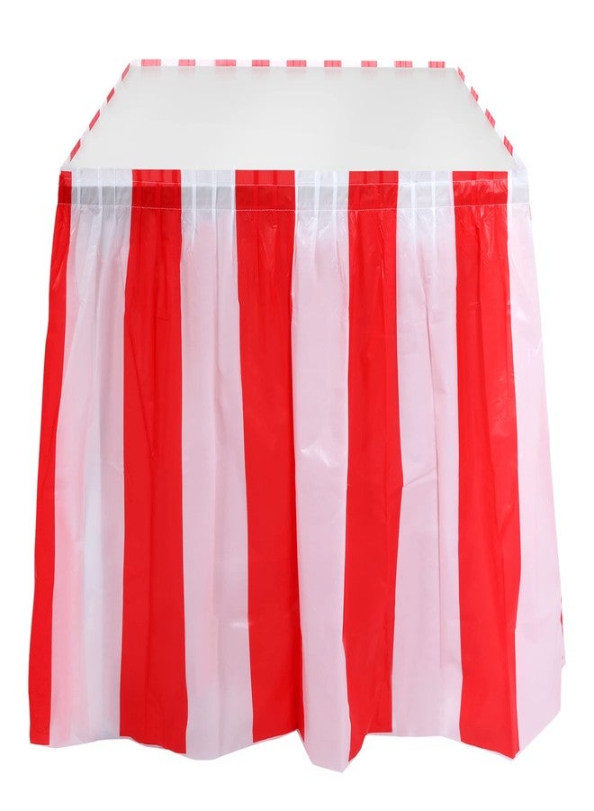 Pangda 4 Pieces Red White Striped Table Skirt Circus Theme Party Supplies Table Skirt Carnival Table Skirt Decoration for Family Dinner Birthday Party Supplies, 165 x 29 Inches - Image 3