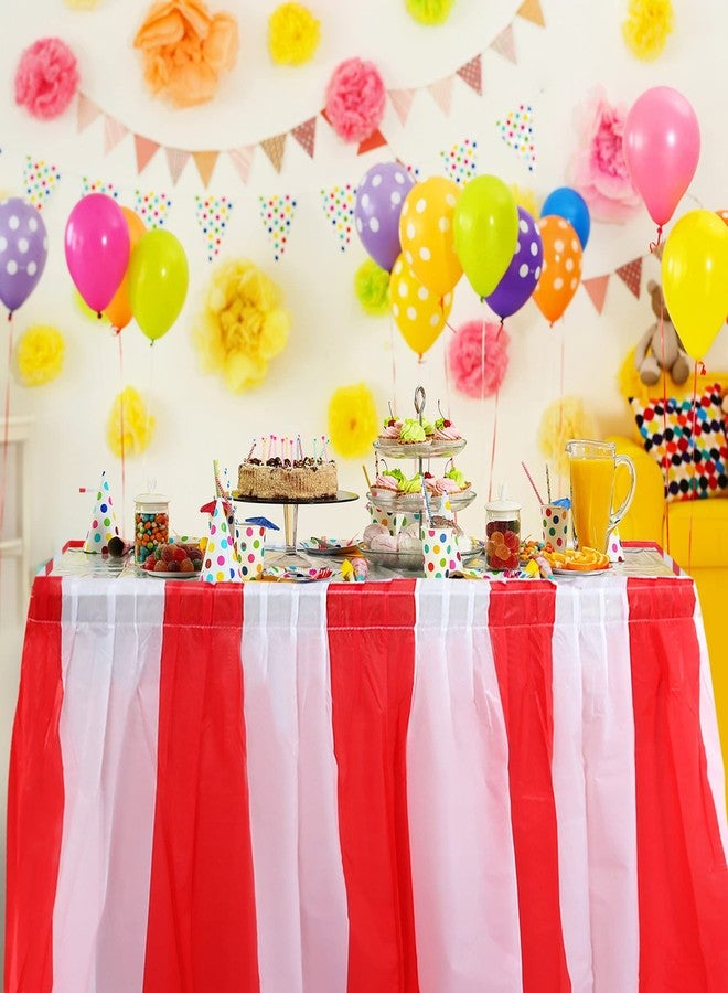 Pangda 4 Pieces Red White Striped Table Skirt Circus Theme Party Supplies Table Skirt Carnival Table Skirt Decoration for Family Dinner Birthday Party Supplies, 165 x 29 Inches - Image 5