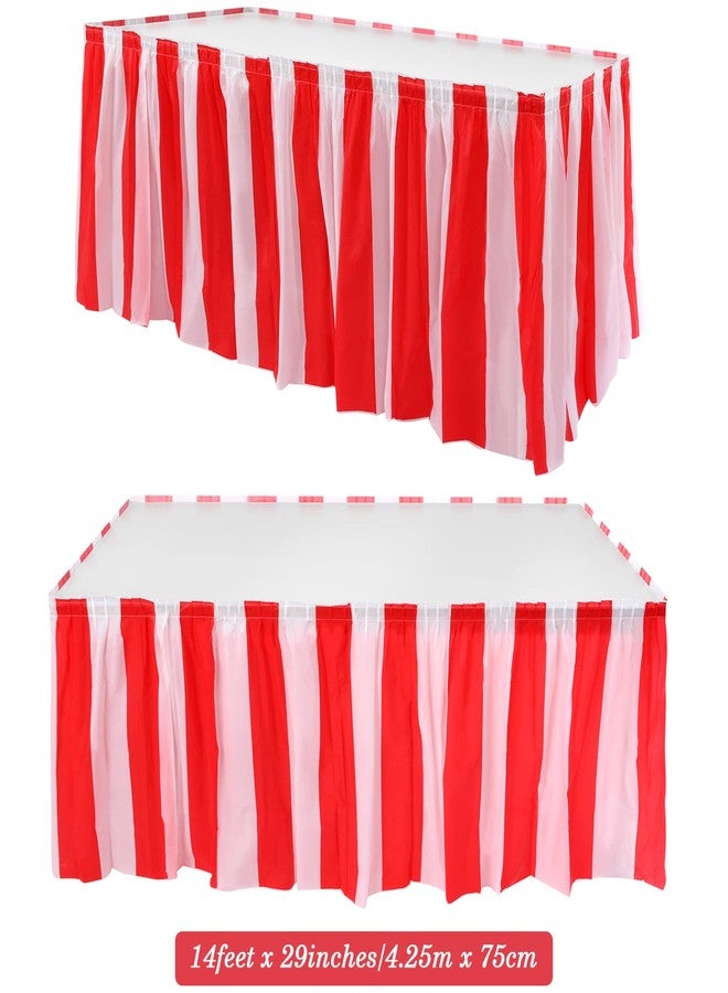 Pangda 4 Pieces Red White Striped Table Skirt Circus Theme Party Supplies Table Skirt Carnival Table Skirt Decoration for Family Dinner Birthday Party Supplies, 165 x 29 Inches - Image 2