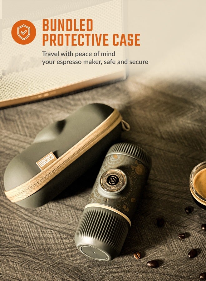 Nanopresso Dark Souls | Portable Espresso Machine w/ Travel Case, 18Bar High Extraction Power, 80ml Water Capacity, Works w/ NS Adapter for Capsules, For Camping, Travel, Office, Home - Grey