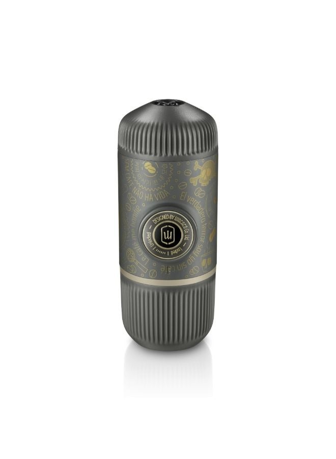 Nanopresso Dark Souls | Portable Espresso Machine w/ Travel Case, 18Bar High Extraction Power, 80ml Water Capacity, Works w/ NS Adapter for Capsules, For Camping, Travel, Office, Home - Grey