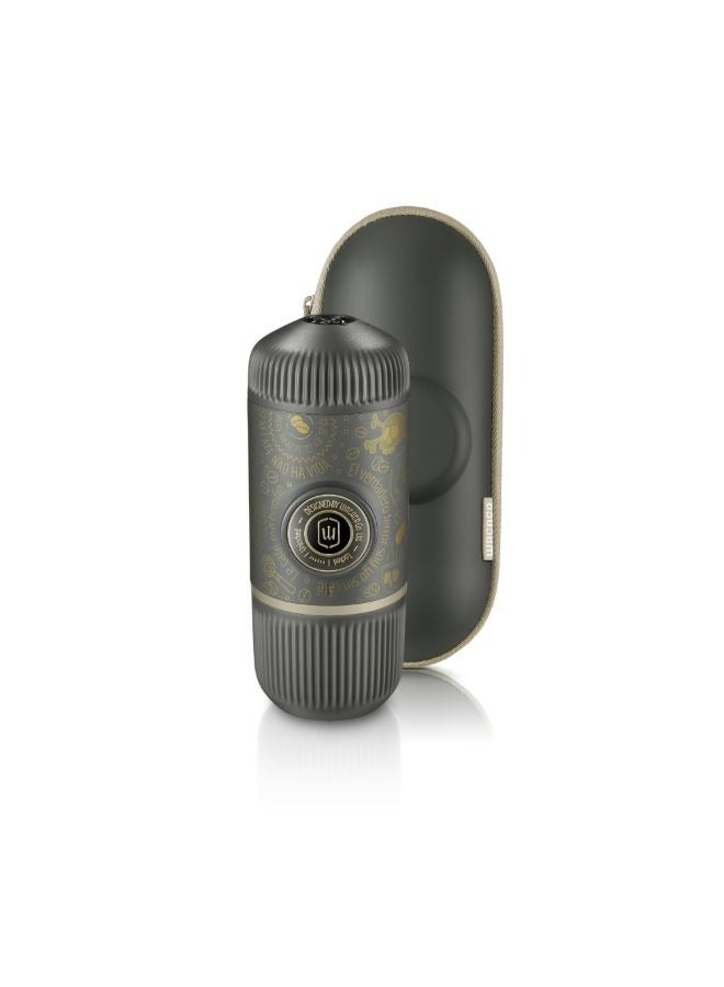 Nanopresso Dark Souls | Portable Espresso Machine w/ Travel Case, 18Bar High Extraction Power, 80ml Water Capacity, Works w/ NS Adapter for Capsules, For Camping, Travel, Office, Home - Grey