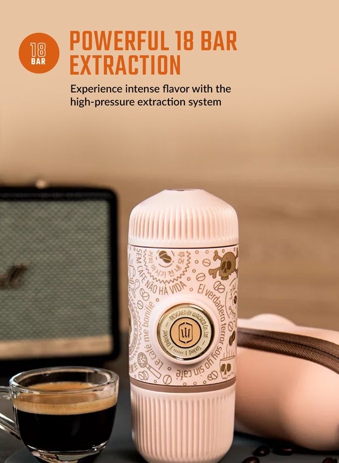 Nanopresso Dark Souls | Portable Espresso Machine w/ Travel Case, 18Bar High Extraction Power, 80ml Water Capacity, Works w/ NS Adapter for Capsules, For Camping, Travel, Office, Home - Grey