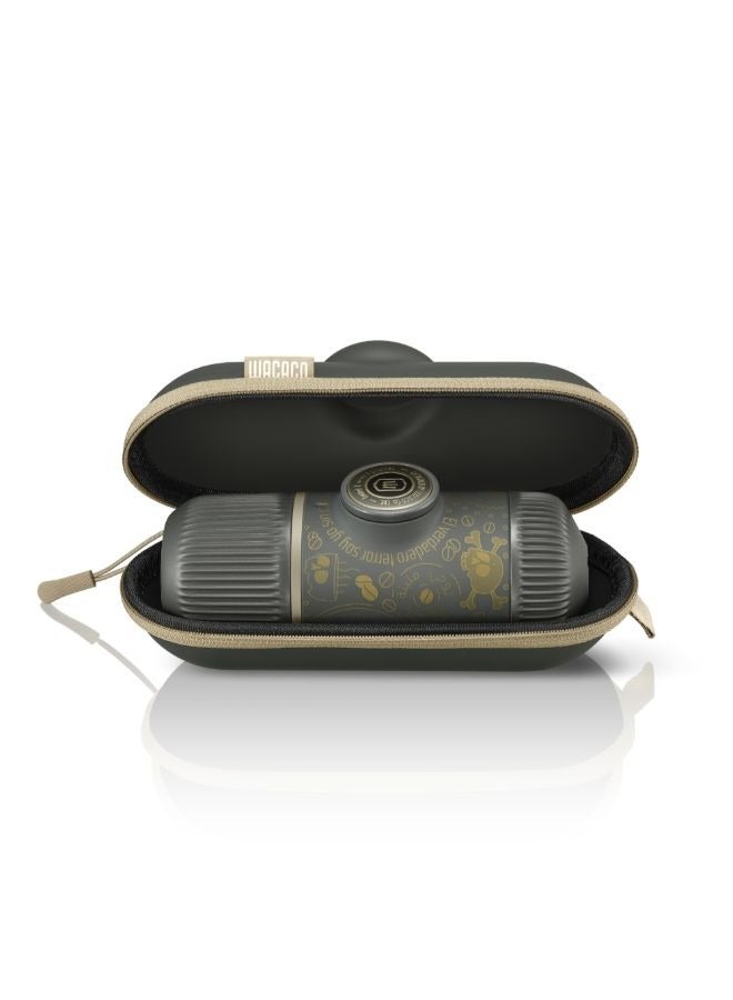 Nanopresso Dark Souls | Portable Espresso Machine w/ Travel Case, 18Bar High Extraction Power, 80ml Water Capacity, Works w/ NS Adapter for Capsules, For Camping, Travel, Office, Home - Grey